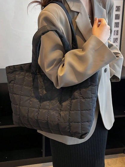 1 Pc Minimalist Quilted Puffy Tote Bag, Large Capacity Crossbody Bag, Trendy Padded Shoulder Bag For Women For Daily Commute