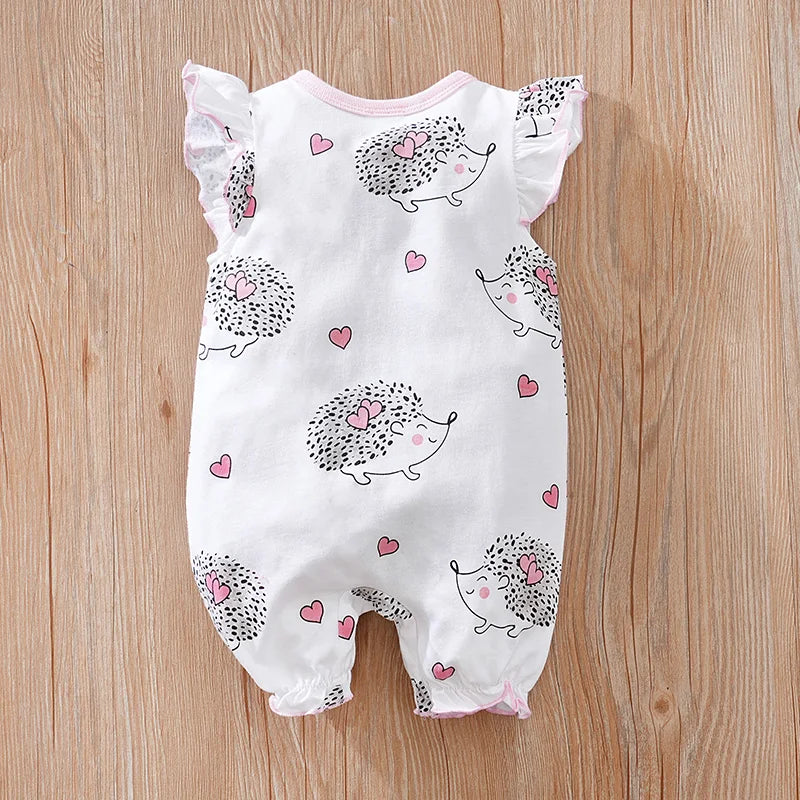 0-18 Months Baby Bodysuit – Cute Cartoon Hedgehog Print, Soft Cotton Sleeveless Summer Romper for Boys & Girls