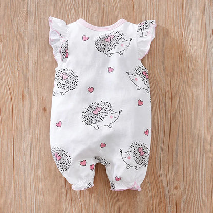 0-18 Months Baby Bodysuit – Cute Cartoon Hedgehog Print, Soft Cotton Sleeveless Summer Romper for Boys & Girls