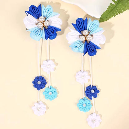 ncmama 2Pcs New Flower Pearl Hair Clips Cartoon Flower Tassel Pendant Hairpin Back To School Hair Accessories Festive Hheadwear