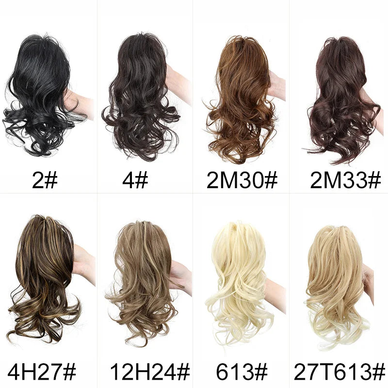 Synthetic 12Inch Ponytail Claw Clip Ponytail Extensions Short Curly Ponytail Ladies Black Brown Blonde Hair Clip for Women