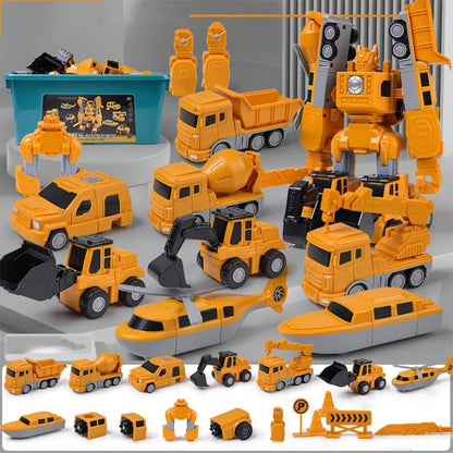 35-Piece Magnetic Transform Engineering Car Toy Set – DIY Construction Vehicle Assembly Toys with Storage Box – Kids Creative Playset