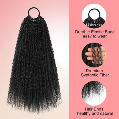 Synthetic Afro Kinky Curly Ponytail Extension for Women Wrap Around Soft Hairpiece Lightweight Fluffy Fake Tails with Hair Tie