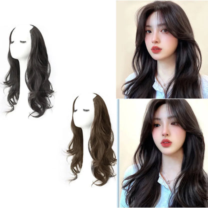 Synthetic Women Long Curly Invisible Seamless V-shaped Wig Simulated Increase Volume Fluffy High-level One-piece Hair Extension