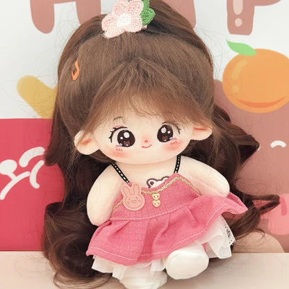 20cm Kawaii Idol Doll Plush – Stuffed Star Doll in Bear Overalls, Soft Cotton Plush Toy for Kids (Unisex)