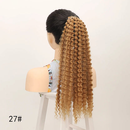 Synthetic Afro Kinky Curly Ponytail Extension for Women Wrap Around Soft Hairpiece Lightweight Fluffy Fake Tails with Hair Tie