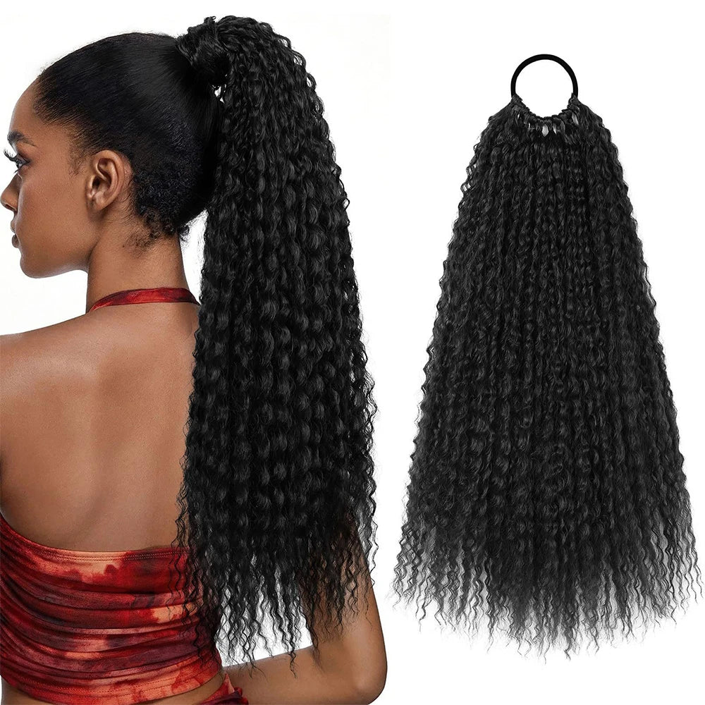 Synthetic Afro Kinky Curly Ponytail Extension for Women Wrap Around Soft Hairpiece Lightweight Fluffy Fake Tails with Hair Tie