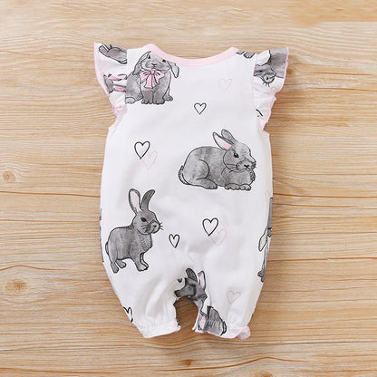 0-18 Months Baby Jumpsuit – Cute Cartoon Rabbit Print Sleeveless Romper – Soft Cotton Summer Clothes for Boys & Girls