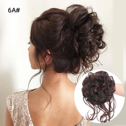 LUPU Synthetic Hair Bun Chignon Messy Curly Hair Band Elastic Scrunchy False Hair Pieces For Women Hairpins Black Brown