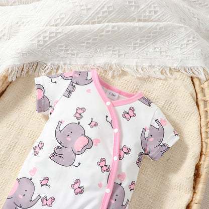 Adorable Elephant Romper Jumpsuit – Cute Animal Print Baby Romper for Girls & Boys, 0-12 Months – Summer Outfit