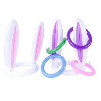 1Set PVC Inflatable Bunny Ears Ring Toss Game Inflatable Toss Game for Easter Party Kids Toy Gifts Wedding Birthday Supplies