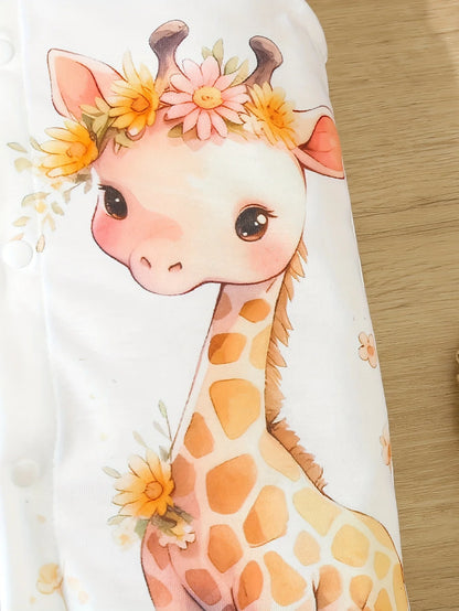 Cute Baby Boy & Girl Giraffe Print Sleeveless Ruffled Onesie – Comfortable & Casual Summer Romper with Flying Sleeves & Fake Pocket