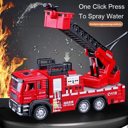 1/32 Fire Engine Car Toy Model with Sound, Light, Ladder, and Pull Back Function - Red Rescue Fire Truck for Boys - Great Decoration Gift