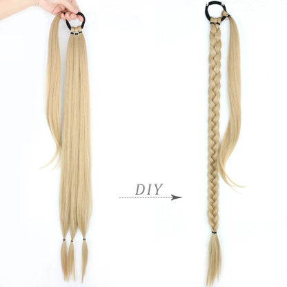 Long Ponytail Hair Extensions Braided Ponytail Synthetic 85cm With Rubber Band Natural Blonde Black For Women Hairpiece Braids