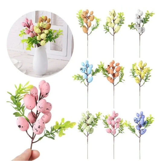 Artificial Easter Flower Foam Easter Egg Flower Decoration Spring Floral Stems Speckled Easter Egg Twig Branches for Easter 2024