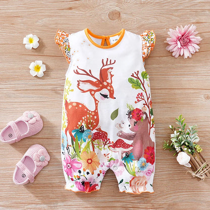 Cute Newborn Baby Jumpsuit – Cartoon Elf Deer Print, Comfortable Summer Romper for Boys & Girls (0-18 Months)