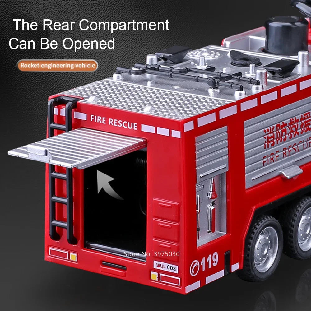 1/32 Fire Engine Car Toy Model with Sound, Light, Ladder, and Pull Back Function - Red Rescue Fire Truck for Boys - Great Decoration Gift