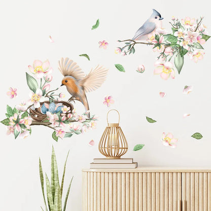 Painted Branches Bird Flowers Wall Stickers Chinese Style Living Room Background Home Decoration Wallpaper Self-adhesive Mural