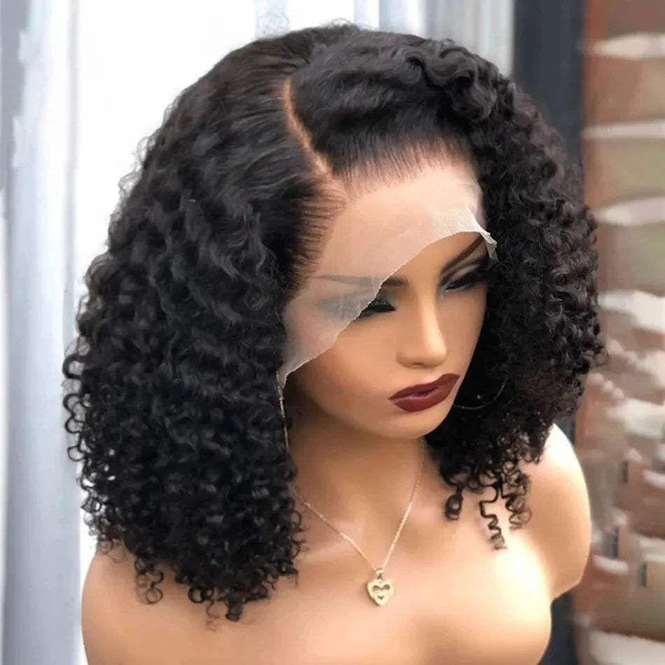 200 Density Short Curly Bob Deep Water Wave Wigs 100% Human Hair 13x4 Transparent Lace Frontal Wig 4x4 Lace Front Wig 12 14 Inch