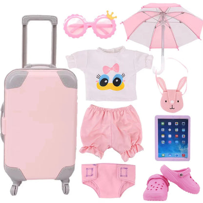 Doll Clothes & Shoes Bunny Suitcase Set – Accessories for 18-Inch American & 43cm Baby Dolls, Perfect DIY Gift for Girls