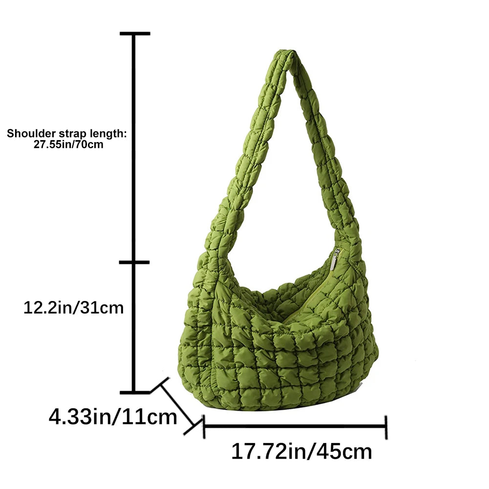 Ladies Tote Bags Large Capacity Lattice Pattern Female Hand Bag Casual Fashion Simple Nylon Quilted Elegant for Weekend Vacation