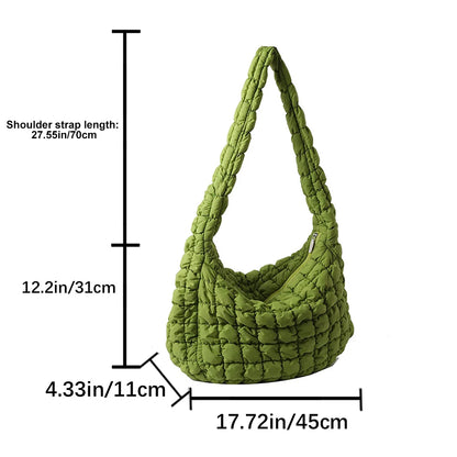 Ladies Tote Bags Large Capacity Lattice Pattern Female Hand Bag Casual Fashion Simple Nylon Quilted Elegant for Weekend Vacation