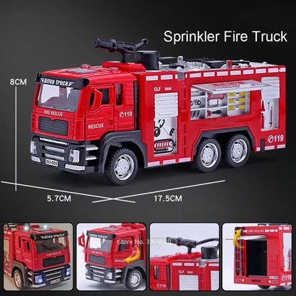 1/32 Fire Engine Car Toy Model with Sound, Light, Ladder, and Pull Back Function - Red Rescue Fire Truck for Boys - Great Decoration Gift