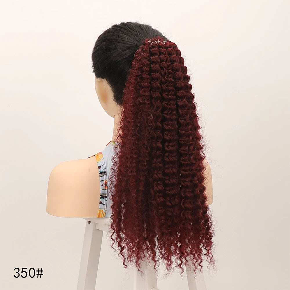 Synthetic Afro Kinky Curly Ponytail Extension for Women Wrap Around Soft Hairpiece Lightweight Fluffy Fake Tails with Hair Tie