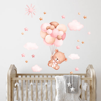 1Pc Cartoon Cute Balloon Bear Wall Sticker for Kids Room Baby Home Decoration Decor Star Bedroom Girls Wall Decals Living Room