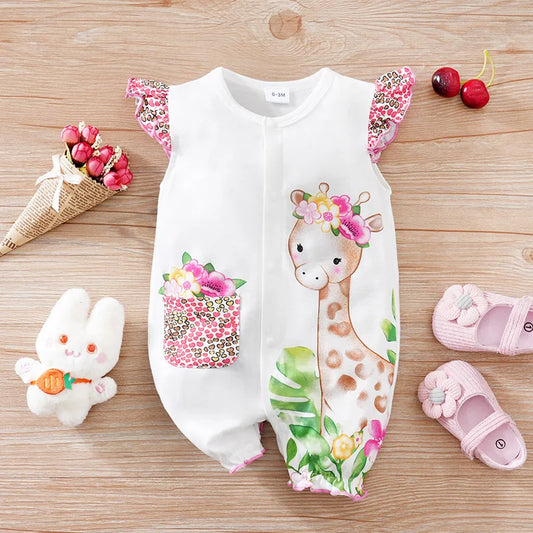 Newborn Baby Romper – Pink Deer Print, Sleeveless Summer One-Piece Outfit for Boys & Girls (0-18 Months)