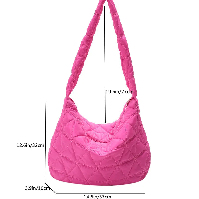 Puffer Quilted Crossbody Bag, Stylish Padded Shoulder Bag, Large Capacity Hobo Bag For Travel & Sports