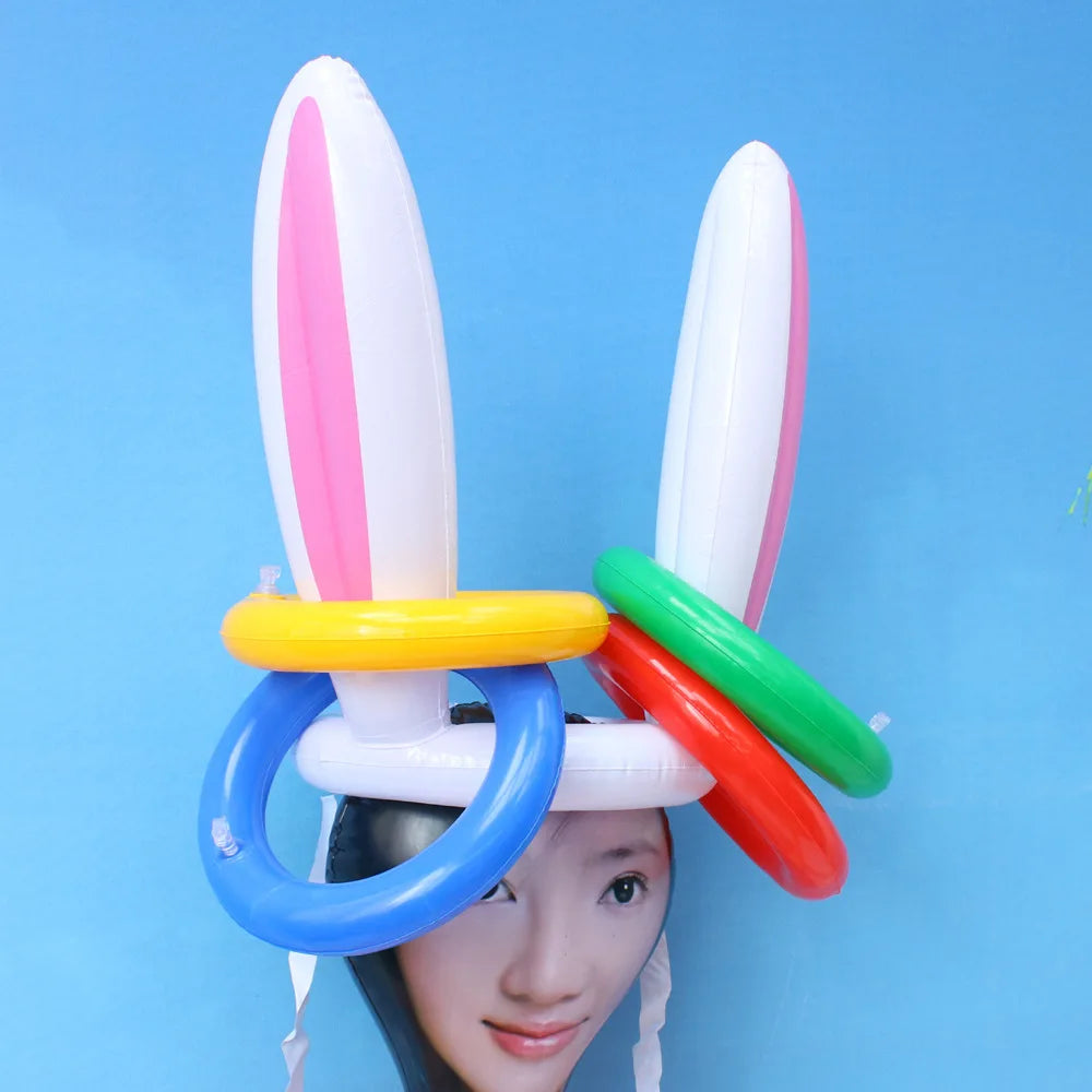 Inflatable Rabbit Ear Throwing Game Ferrule Ring Toss Happy Easter Party Decor Kids Favor Gifts Outdoor Entertainment Supplies