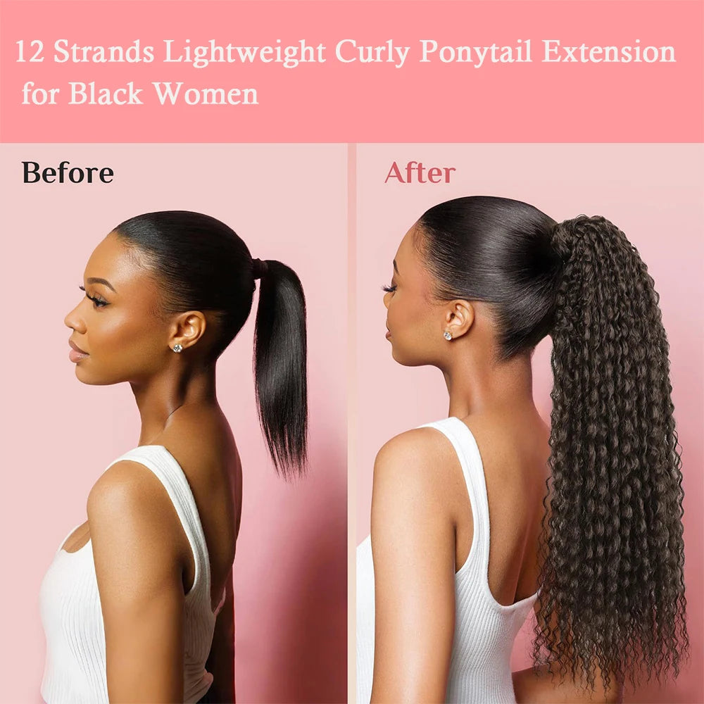 Synthetic Afro Kinky Curly Ponytail Extension for Women Wrap Around Soft Hairpiece Lightweight Fluffy Fake Tails with Hair Tie