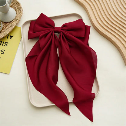 Bow Ribbon Hair Clip for Women Bowknot Barrettes Girls Solid Stain Spring Ponytail Clip Headband Hair Accessories Headwear Gift