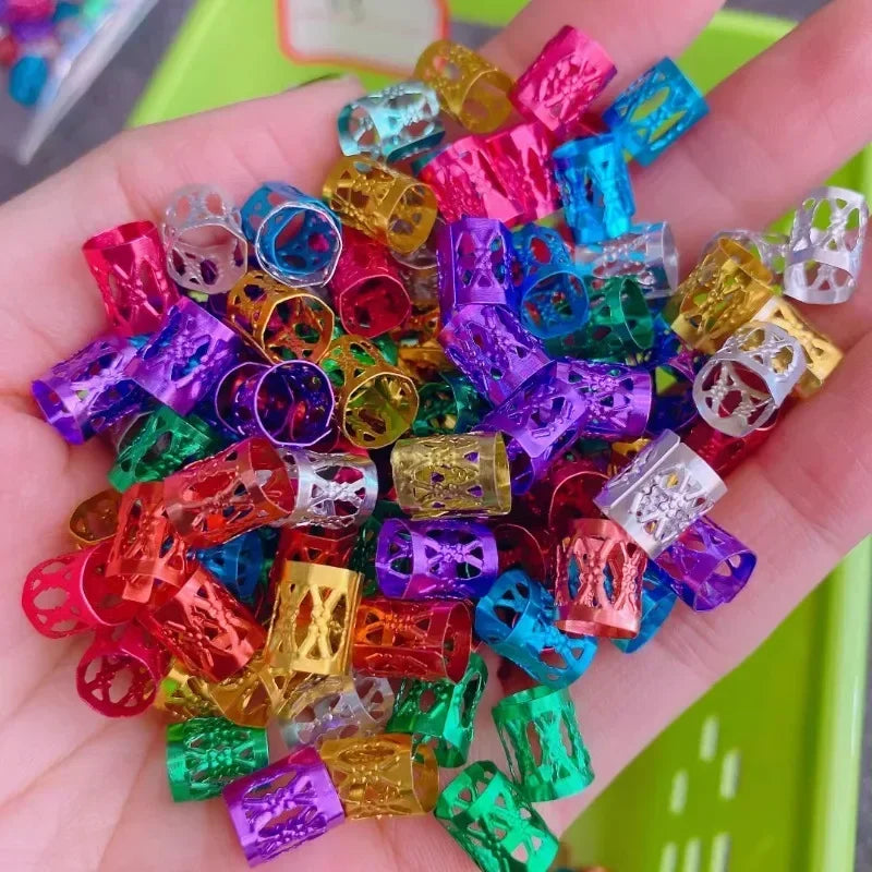 100/500pcs Gold Silver Dreadlock Hair Rings Adjustable Cuff Clip Hair Braids Dirty Braids Beads Hairpin Jewelry Hair Accessories