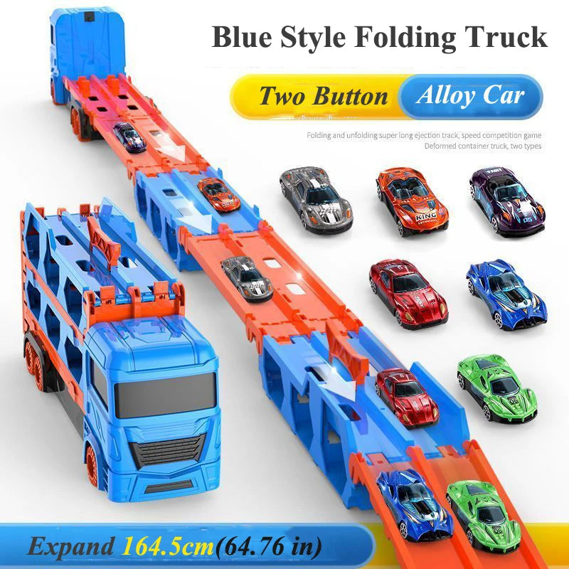 Large Car Transporter Truck with Folding Track – Diecast Racing Vehicle for Kids – Competitive Game Toy with Storage – Perfect Gift for Boys