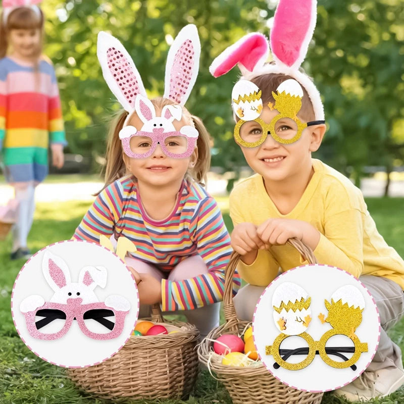 Kids Easter Party Bunny Egg Glasses Frame Photo Booth Props 2025 Happy Easter Party Decoration Kids Birthday Favors Supplies