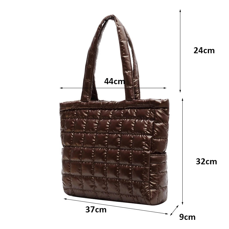 Hot Sale Winter Space Cotton Totes, Women Large Capacity Padded Shoulder Bag, Luxury Down Handbag  Female Shopping  Armpit Bag