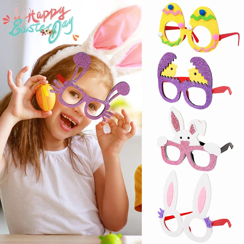 Kids Easter Party Bunny Egg Glasses Frame Photo Booth Props 2025 Happy Easter Party Decoration Kids Birthday Favors Supplies