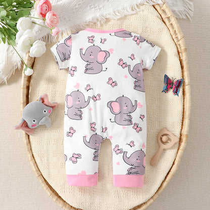 Adorable Elephant Romper Jumpsuit – Cute Animal Print Baby Romper for Girls & Boys, 0-12 Months – Summer Outfit