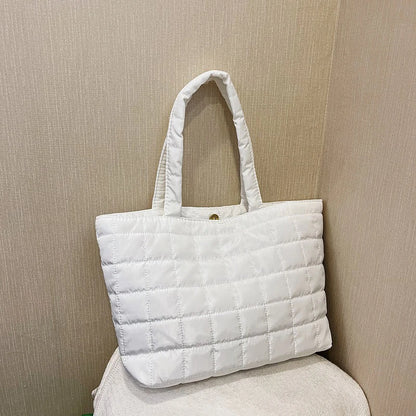 2023 Lattice Pattern Shoulder Bag Space Cotton Handbag Women Large Capacity Tote Bags Feather Padded Ladies Quilted Shopper Bag