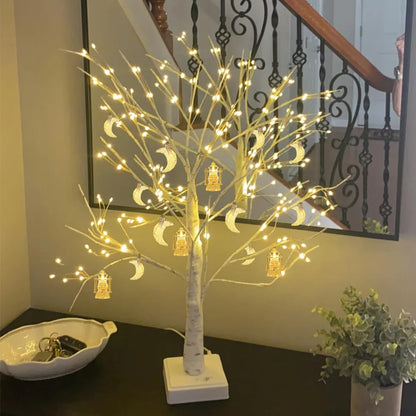 Ramadan Decoration Lighted Birch Trees Star Moon String Lights Eid Mubarak Tabletop Tree Decoration Islamic Muslim Kareem Party