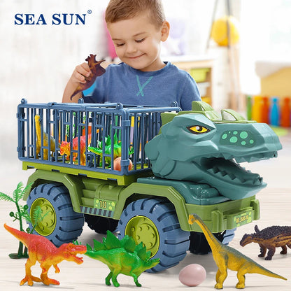 Dinosaur Transport Carrier Truck Toy – T-Rex Dinosaur Model Truck for Boys – Diecast Dino Animal Vehicle – Great Birthday Gift for Kids