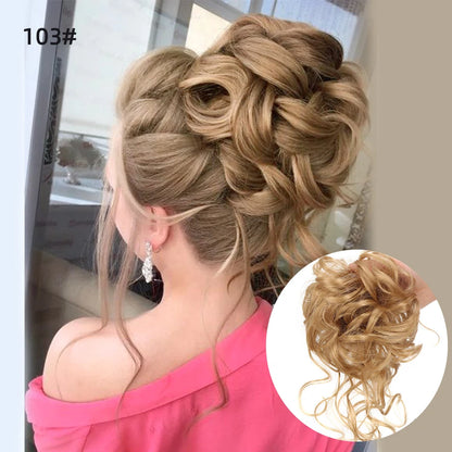 LUPU Synthetic Hair Bun Chignon Messy Curly Hair Band Elastic Scrunchy False Hair Pieces For Women Hairpins Black Brown