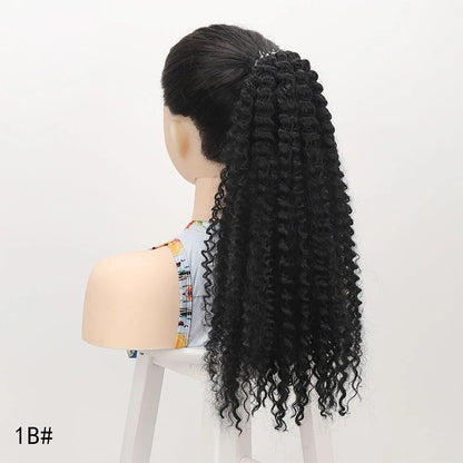 Synthetic Afro Kinky Curly Ponytail Extension for Women Wrap Around Soft Hairpiece Lightweight Fluffy Fake Tails with Hair Tie