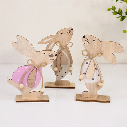 Easter Wooden Rabbit Ornament Cute Standing Bunny for Spring Easter Home Table Decoration Party DIY Crafts Kids Favors Gift 2025