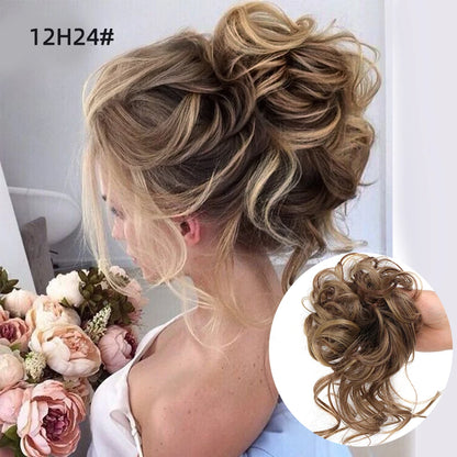 LUPU Synthetic Hair Bun Chignon Messy Curly Hair Band Elastic Scrunchy False Hair Pieces For Women Hairpins Black Brown