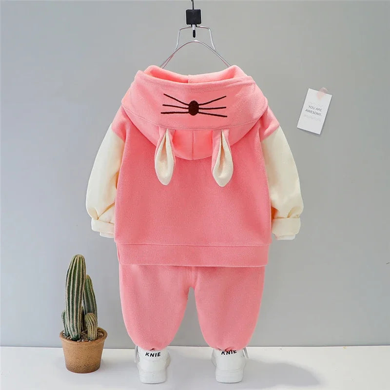 Baby Boys & Girls 2-Piece Cartoon T-Shirt & Pants Set – Cute Hooded Toddler Outfits for Spring & Autumn