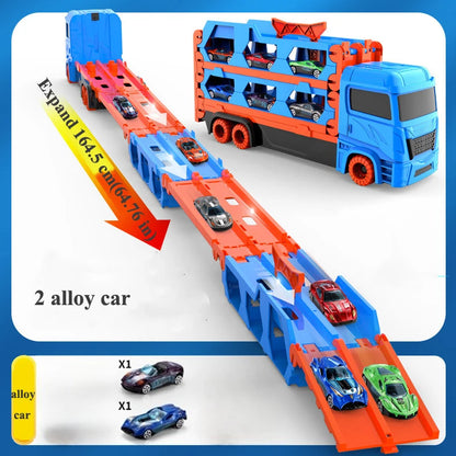 Large Car Transporter Truck with Folding Track – Diecast Racing Vehicle for Kids – Competitive Game Toy with Storage – Perfect Gift for Boys