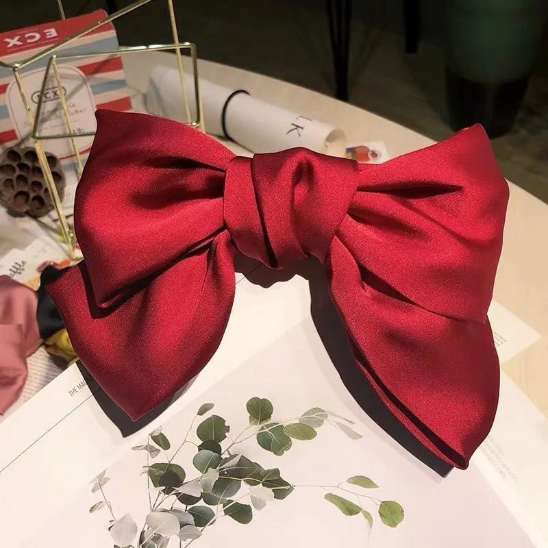 Bow Ribbon Hair Clip for Women Bowknot Barrettes Girls Solid Stain Spring Ponytail Clip Headband Hair Accessories Headwear Gift